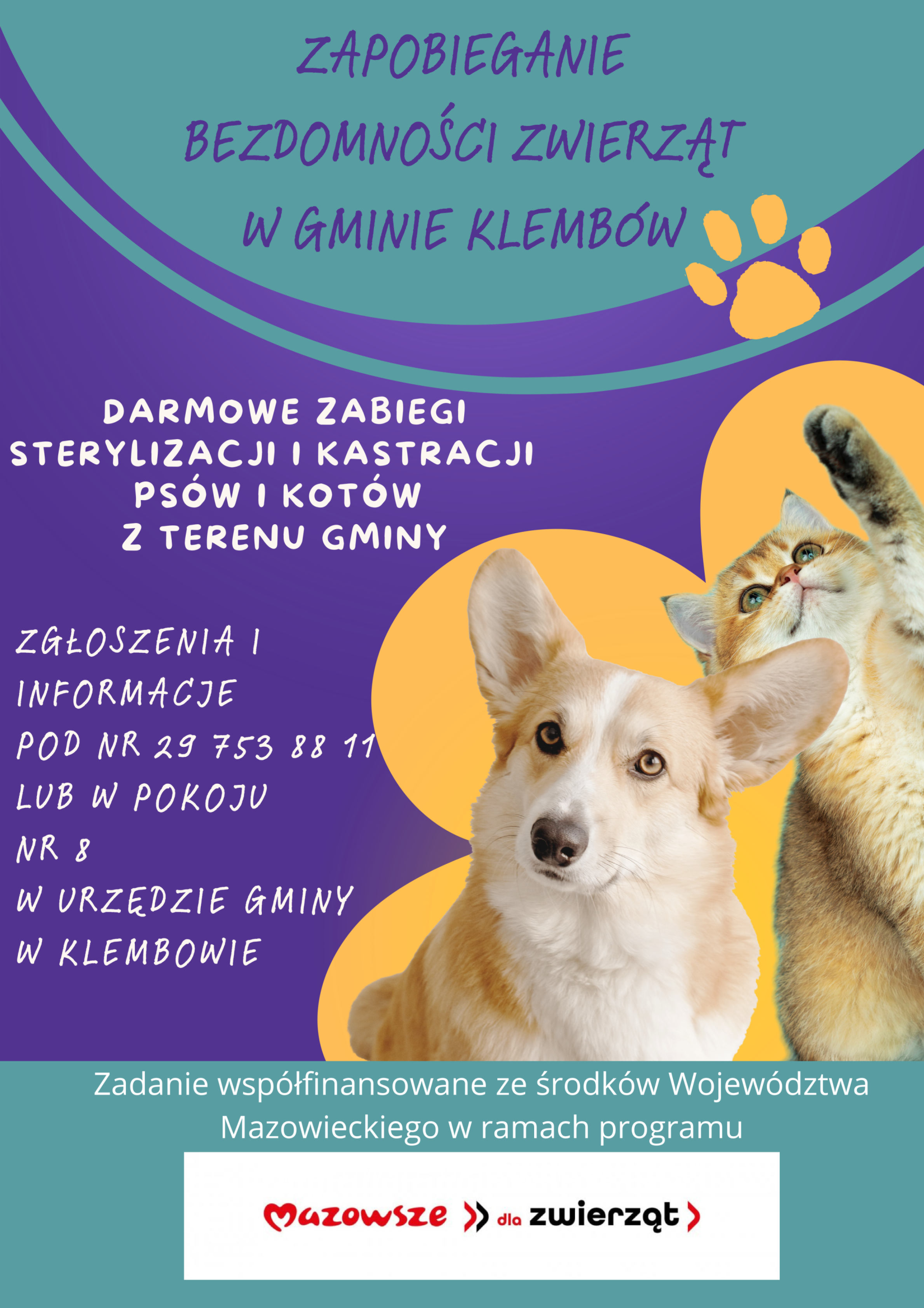 Darmowe zabiegi sterylizacji i kastracji psów i kotów właścicielskich z terenu Gminy Klembów