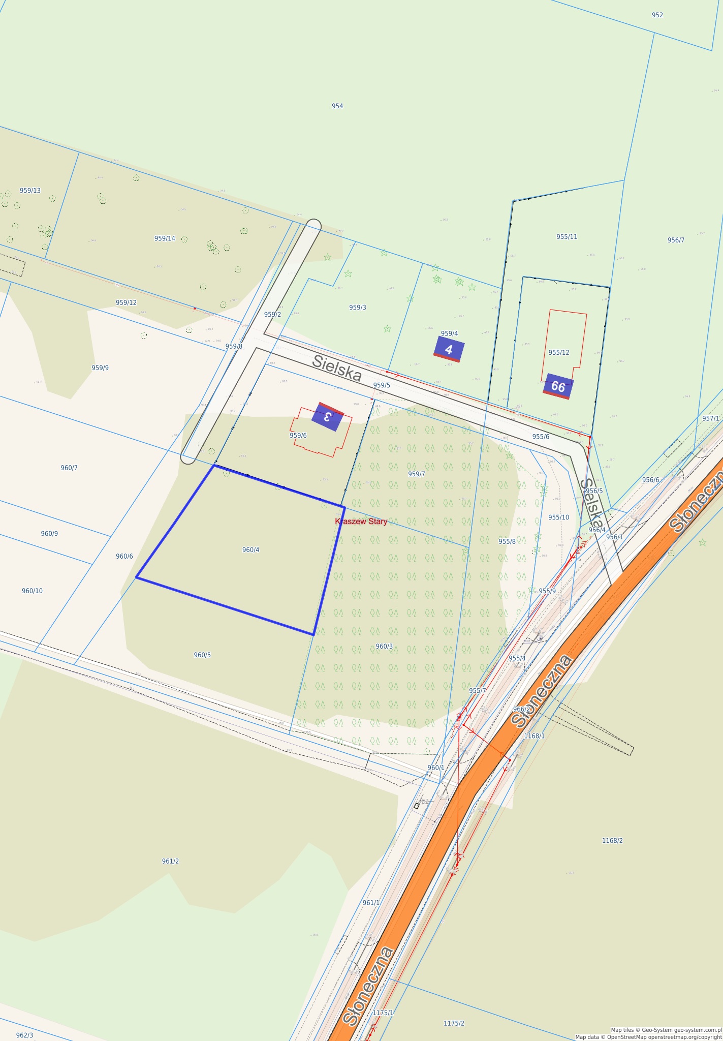 mapa zasadnicza pokazująca działkę