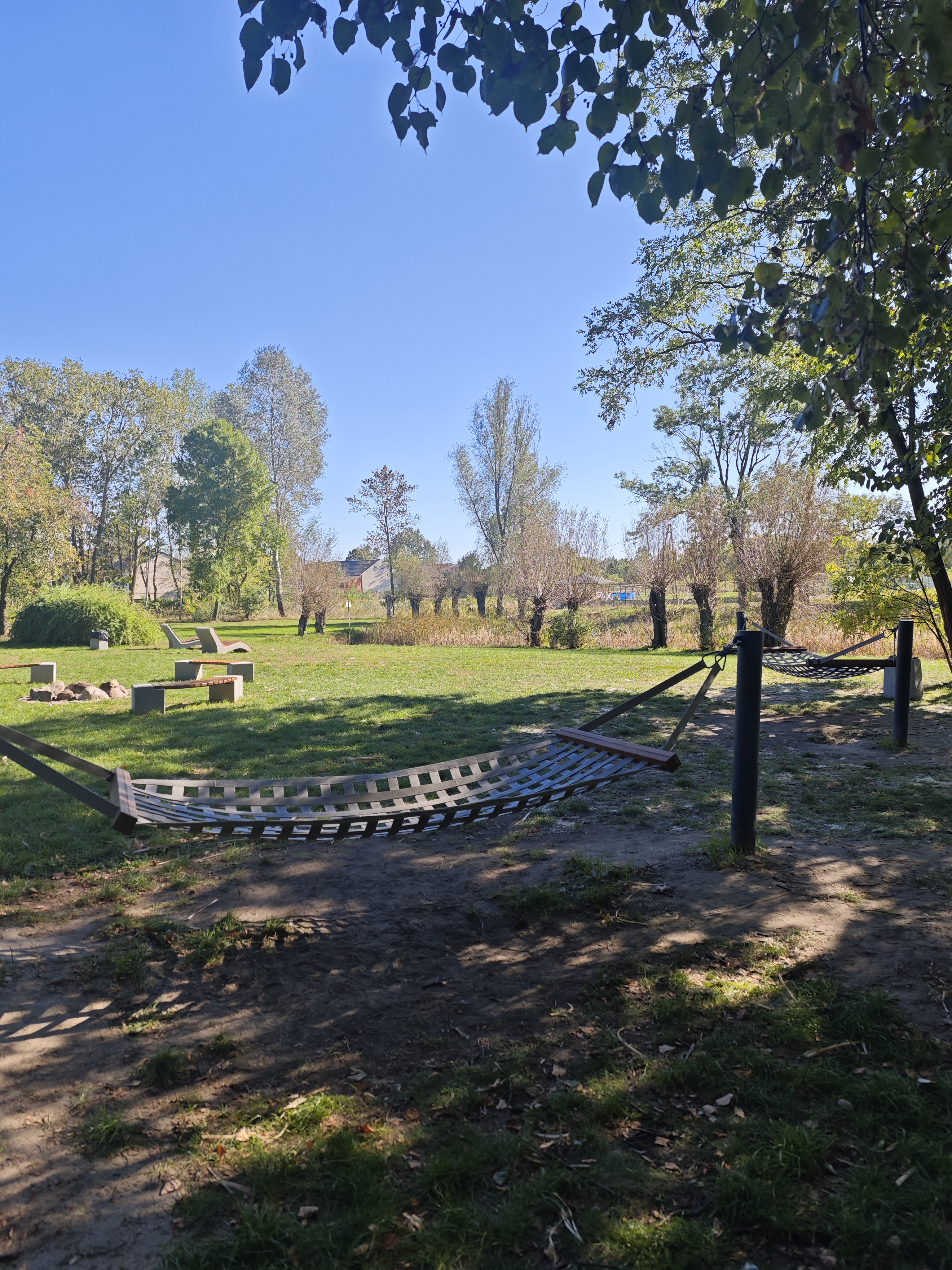 Leżaki w parku w Woli