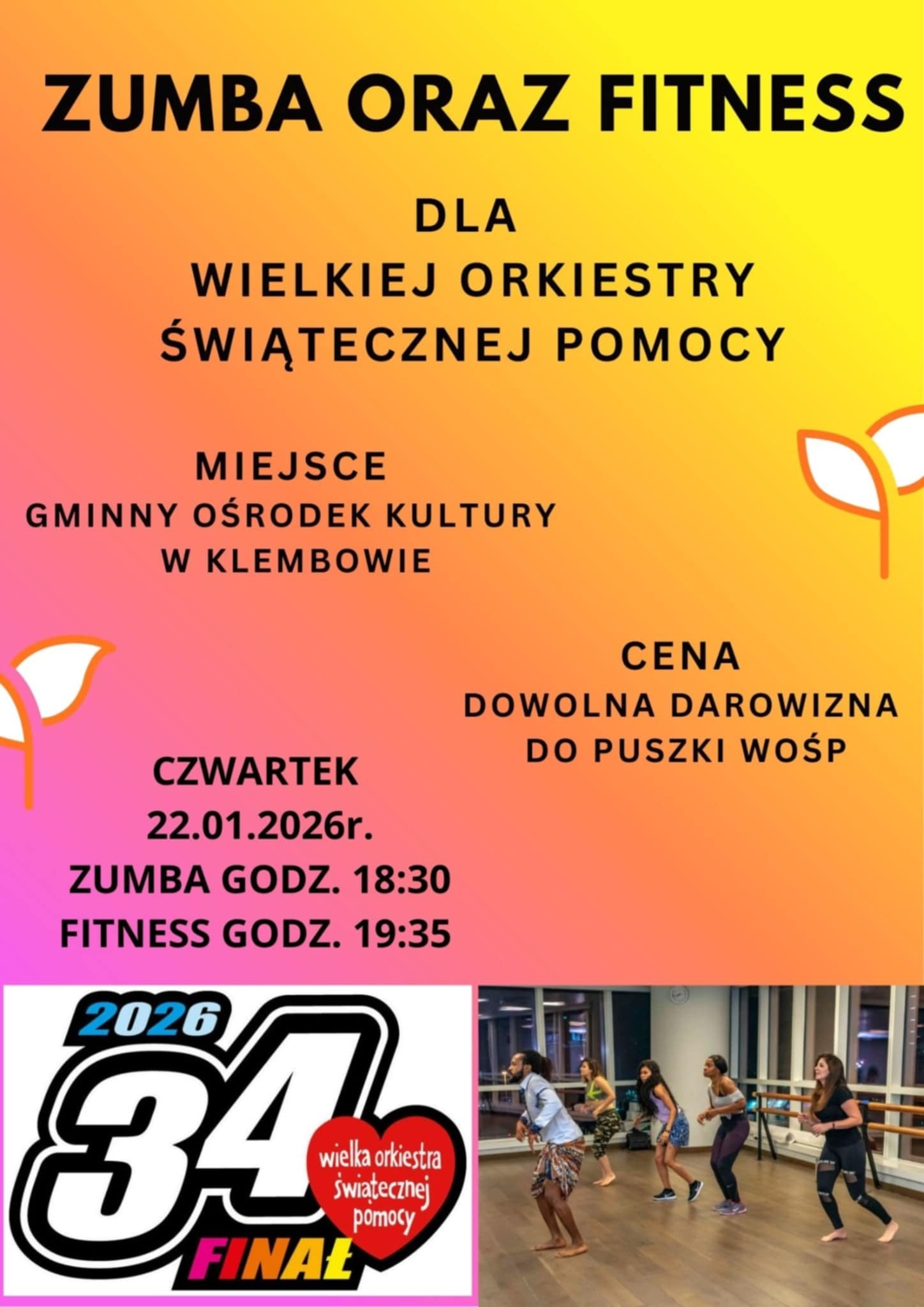 W czwartek 22 stycznia zumba i fitness zatańczą dla WOŚP